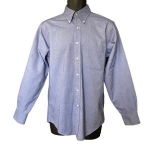LANDS END Dress Shirt Button Down Regular Fit Long Sleeve Cotton Blue 14.5 x 33